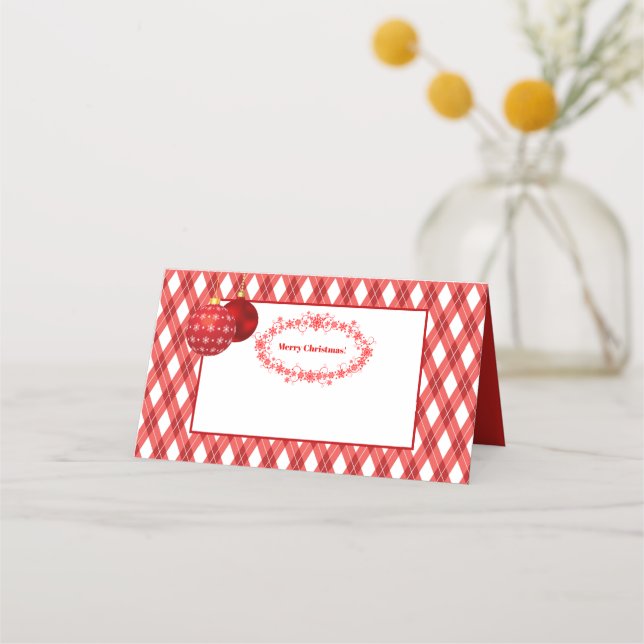 Rot und Weiß Thema / Frohe Weihnachten Platzkarte (Vorderseite)