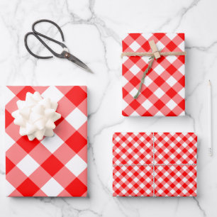 Rot und Weiß Unterschiedliche Größen diag. Gingham Geschenkpapier Set