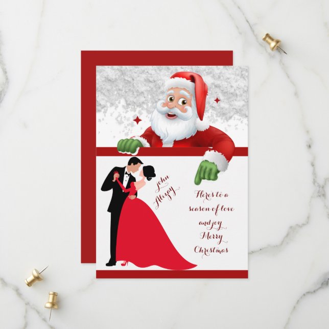 Rot und Weiß Weihnachten Save The Date (Vorderseite/Rückseite Beispiel)