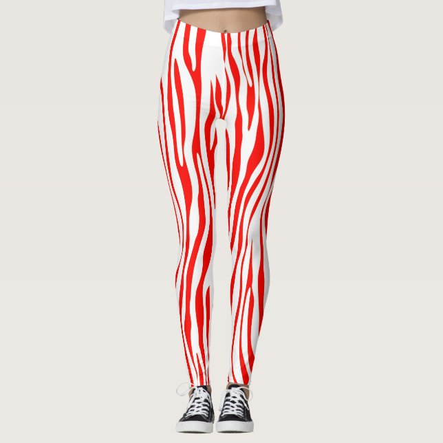 Rot und Weiß Zebra Leggings (Vorderseite)