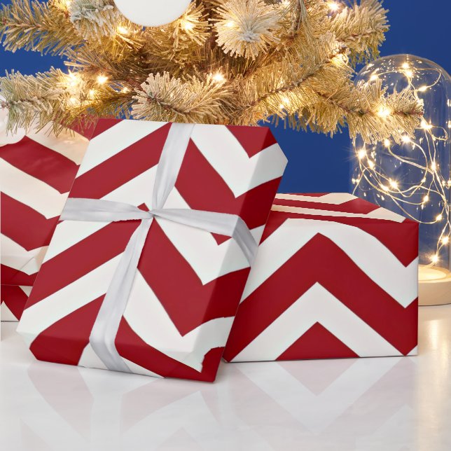 Rot und Weiß Zig Zag Streifen Moderne Weihnachten Geschenkpapier (Feiertage)