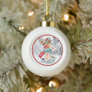 Rot und. White Sleigh Hübsch Niedlich Modernes Wei Keramik Kugel-Ornament