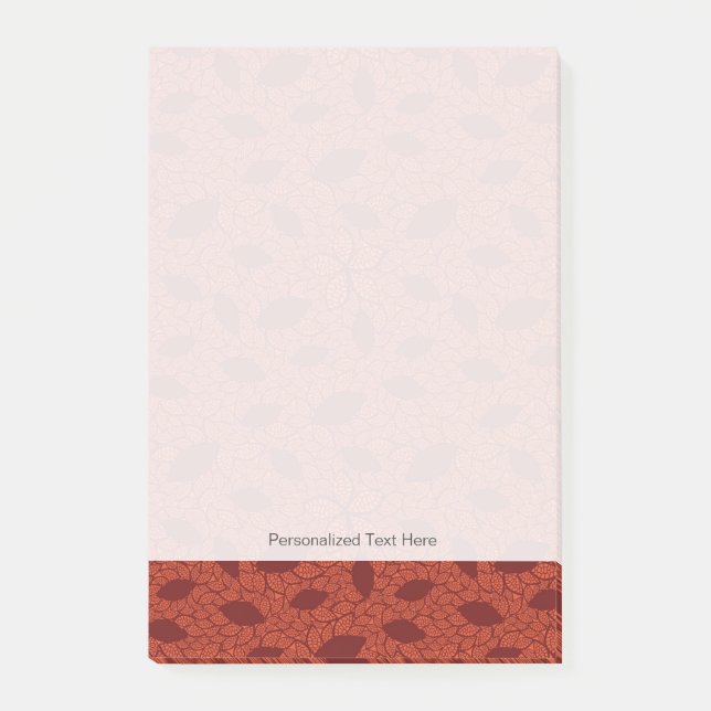 Rot verlässt Muster auf Orange Post-it Klebezettel (Vorderseite)