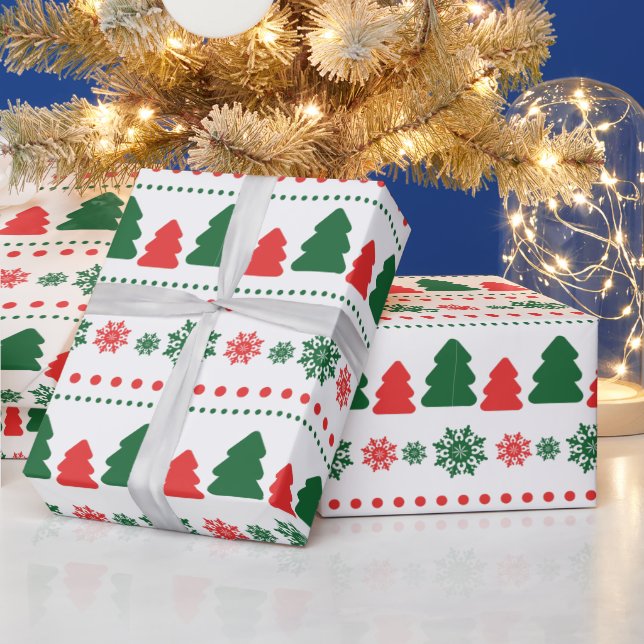 Rot von grünem Weihnachtsbaum mit Blume Art Geschenkpapier (Feiertage)
