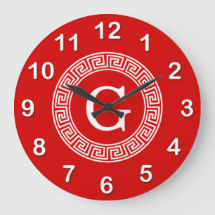 Rot, was griechischer Schlüsselrahmen, erstes Mono Große Wanduhr