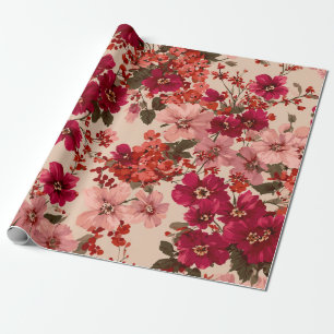 Rot weich rosa Ditsy-Blumenmuster Pastell Boho 70e Geschenkpapier