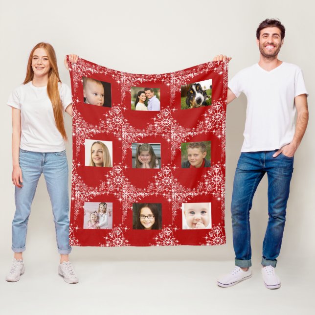 Rot, Weihnachten, Hübsche Schneeflocken, maßgeschn Fleecedecke (Beispiel)