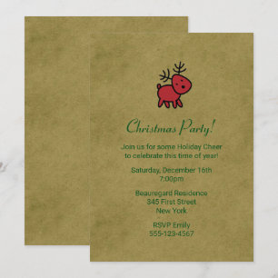 Rot-Weihnachts-Rentier-Illustration Party-Einladun Einladung