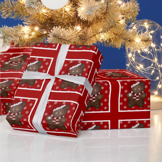 Rot: Weihnachtsbärenpapier Geschenkpapier (Feiertage)