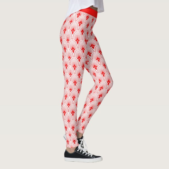 Rot-Weiß-Art-Deco-Leggings Leggings (Rechts)