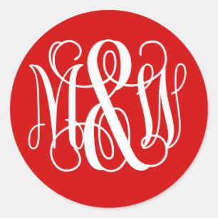 Rot Weiß B&G Rebe Schrift Monogramm DIY BG Runder Aufkleber