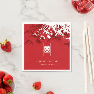 Rot-Weiß-Bambus-Blätter Chinesische Hochzeit Xi Serviette