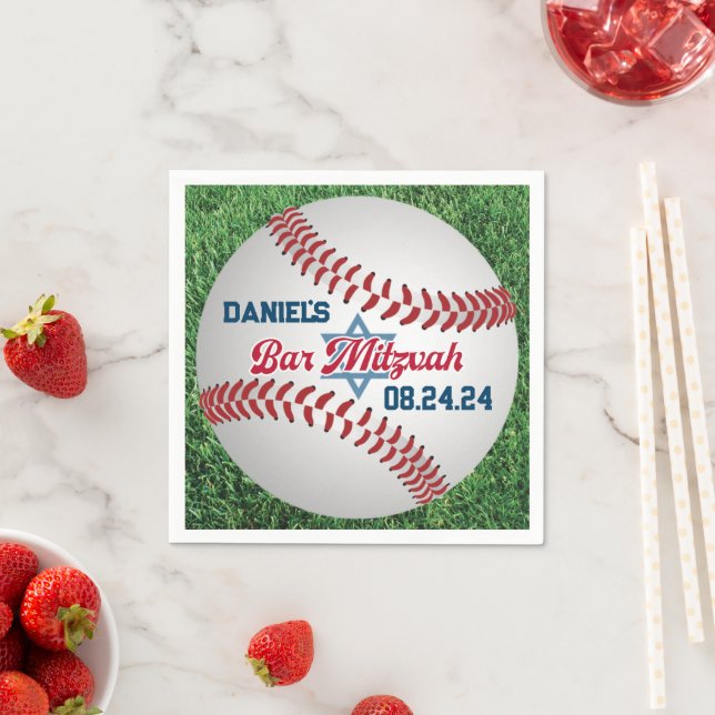 Rot, Weiß, Baseball Bar Mitzvah Napkins 2 Serviette (Beispiel)