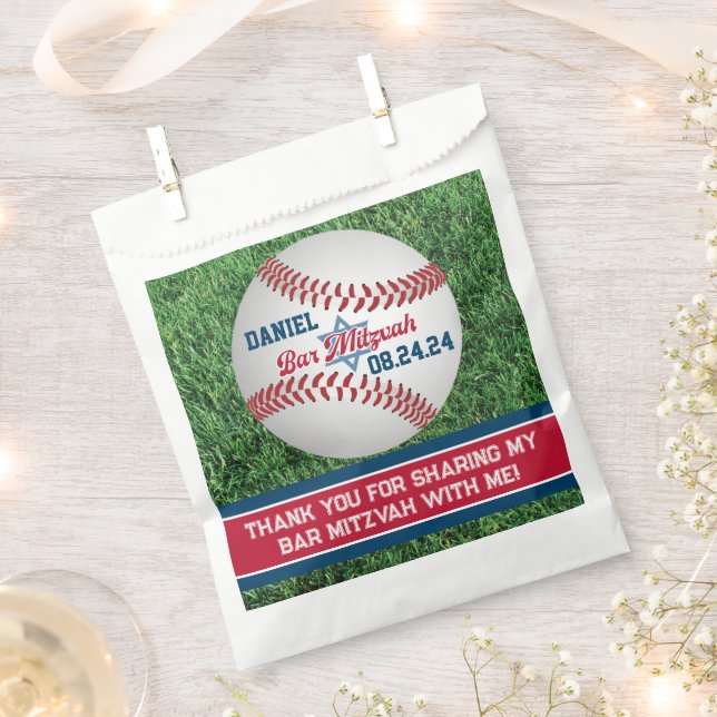 Rot, Weiß, Baseball-Marine Bar Mitzvah Geschenktütchen (Ausgeschnitten)