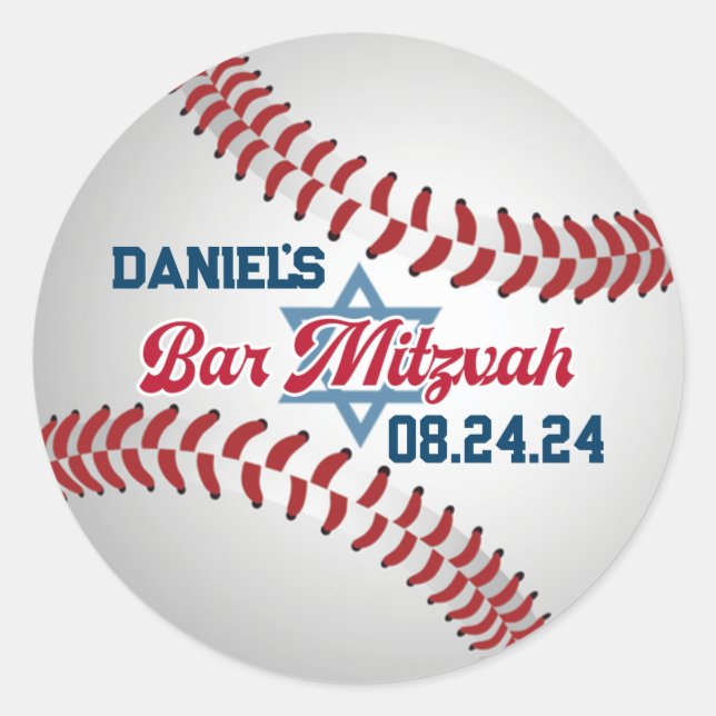 Rot, Weiß, Baseball-Marine Bar Mitzvah Runder Aufkleber (Vorderseite)
