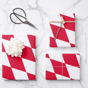 Rot-Weiß-Bayern-Rautenschild-Muster Geschenkpapier Set