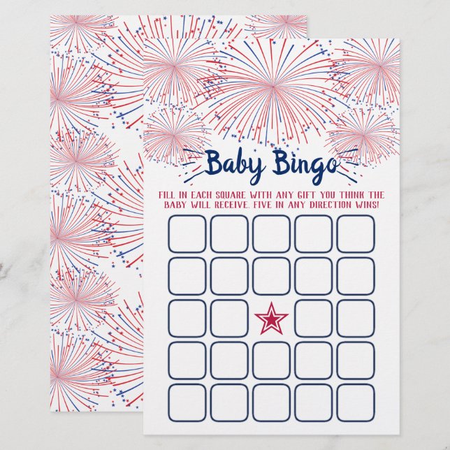 Rot, Weiß & Blau 4. Juli Babydusche Bingo (Vorne/Hinten)