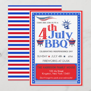 Rot Weiß Blau 4. Juli-Party BBQ-Feier Einladung