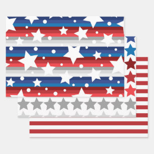 Rot Weiß Blau Amerikanisch USA 4. Juli Unabhängigk Geschenkpapier Set