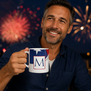Rot Weiß Blau Amerikanische Flagge Monogramm Kaffeetasse