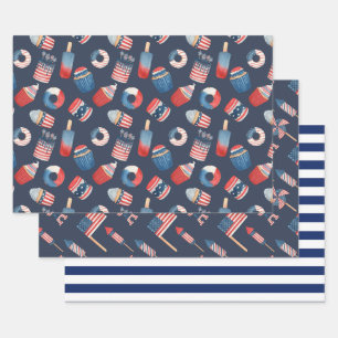 Rot Weiß Blau Amerikanisches USA 4. Juli Picknick Geschenkpapier Set