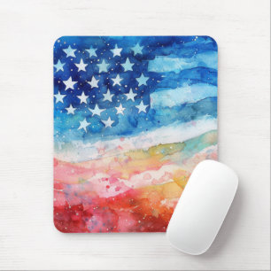 Rot-Weiß-Blau-Aquarell-Amerikanische-Flagge-Mauspa Mousepad