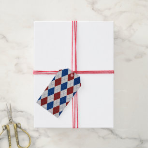 Rot, Weiß, Blau Argyle 4. Juli Glitter Geschenkanhänger