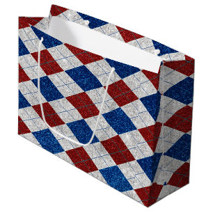 Rot, Weiß, Blau Argyle 4. Juli Glitter Große Geschenktüte