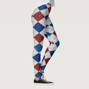 Rot, Weiß, Blau Argyle 4. Juli Glitter Leggings