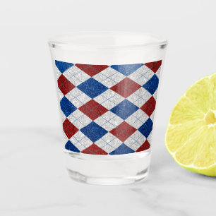 Rot, Weiß, Blau Argyle 4. Juli Glitter Schnapsglas
