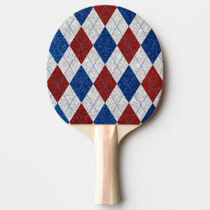 Rot, Weiß, Blau Argyle 4. Juli Glitter Tischtennis Schläger