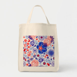 ROT, WEISS, BLAU BLUME DESIGNER SHOPPPING TASCHE