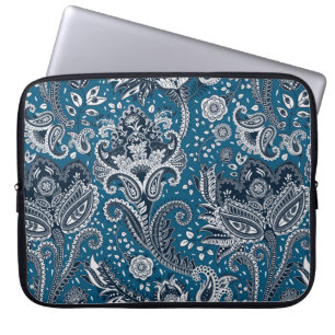 Rot Weiß & Blau Blumen Paisley Boheme Boho Laptopschutzhülle