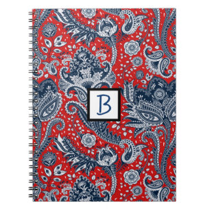 Rot Weiß & Blau Blumen Paisley Boheme Boho Notizblock
