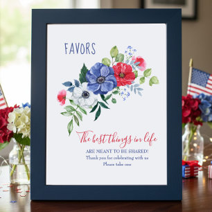 Rot-Weiß-Blau-Blumen-Tischschild für Geschenke Poster