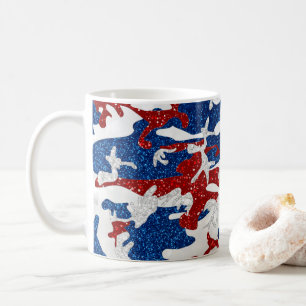 Rot, Weiß & Blau Camo 4. Juli Glitter Kaffeetasse
