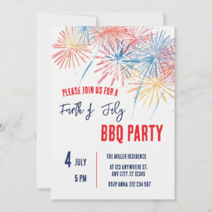 Rot-Weiß-Blau Feuerwerksparty zum 4. Juli  Einladung
