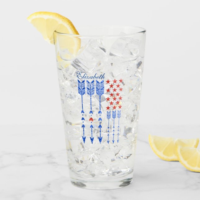 Rot, weiß, blau, Flagge, Sterne, Pfeile, 4. Juli Glas (Vorderseite Ice)