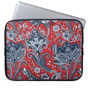 Rot Weiß & Blau Floral Paisley Boheme Boho Laptopschutzhülle