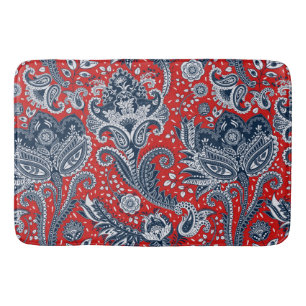 Rot Weiß & Blau Floral Paisley Bohemian Boho Badematte