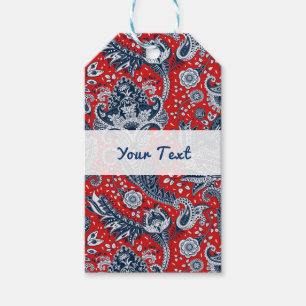 Rot Weiß & Blau Floral Paisley Bohemian Boho Geschenkanhänger
