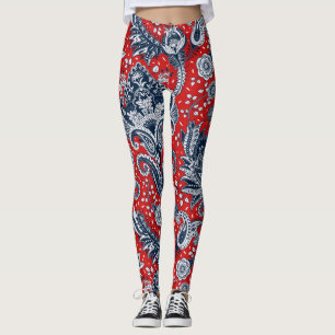 Rot Weiß & Blau Floral Paisley Bohemian Boho Leggings