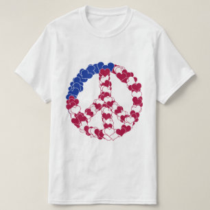 Rot Weiß & Blau Friedenszeichen mit Herzen T-Shirt