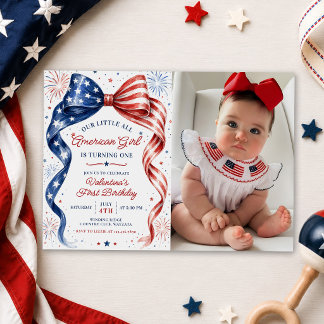 Rot Weiß & Blau Geburtstagsfoto im ganz amerikanis Einladung