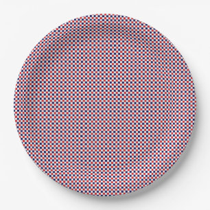 Rot, Weiß, Blau-Gingham-PAPER-PARTY-TELLER Pappteller
