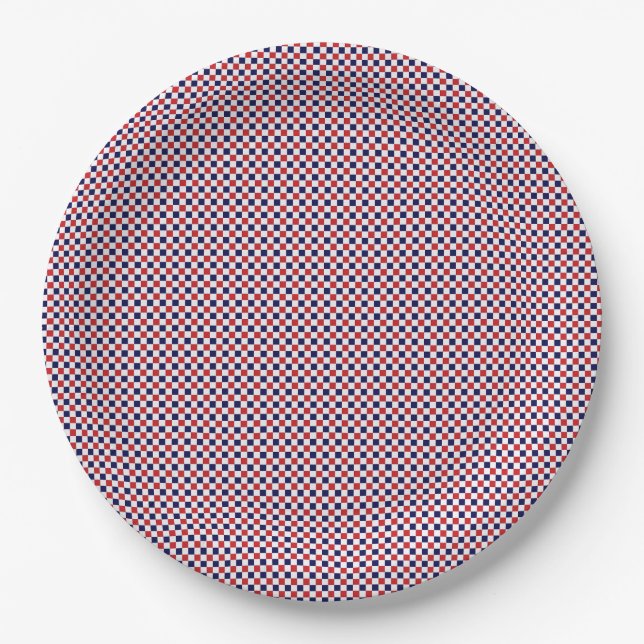Rot, Weiß, Blau-Gingham-PAPER-PARTY-TELLER Pappteller (Vorderseite)