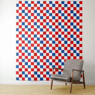 Rot Weiß Blau kariertes Musterdesign  Wandteppich