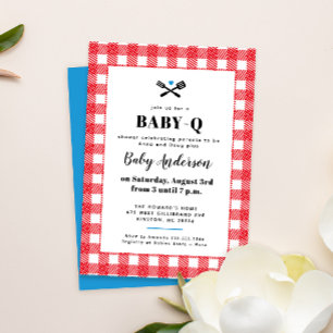 Rot-Weiß-Blau-Karo-Baby-Q-Einladung zur Babyparty Einladung