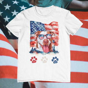 Rot Weiß Blau Lustige Creme Pitbull Hund 4. Juli T-Shirt