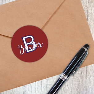 Rot Weiß & Blau Name und Monogramm personalisiert Runder Aufkleber